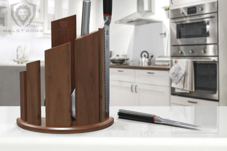 DALSTRONG 'Dragon Spire' Double-Sided Magnetic Walnut Knife Block Holder and Stand - Holds 12pc