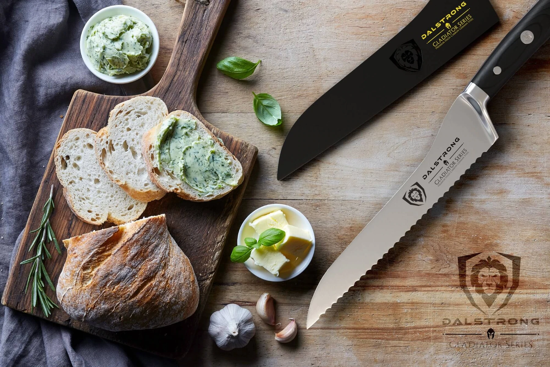 A Home Bread Knife 14.5 Inch & Bread Slicer, Compact Bread Cutting Guide  With Crumb Tray