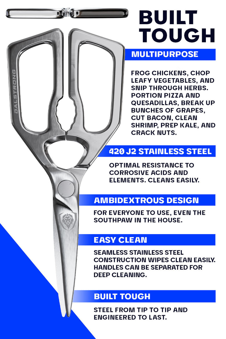 Dalstrong professional kitchen scissors showcasing specification.