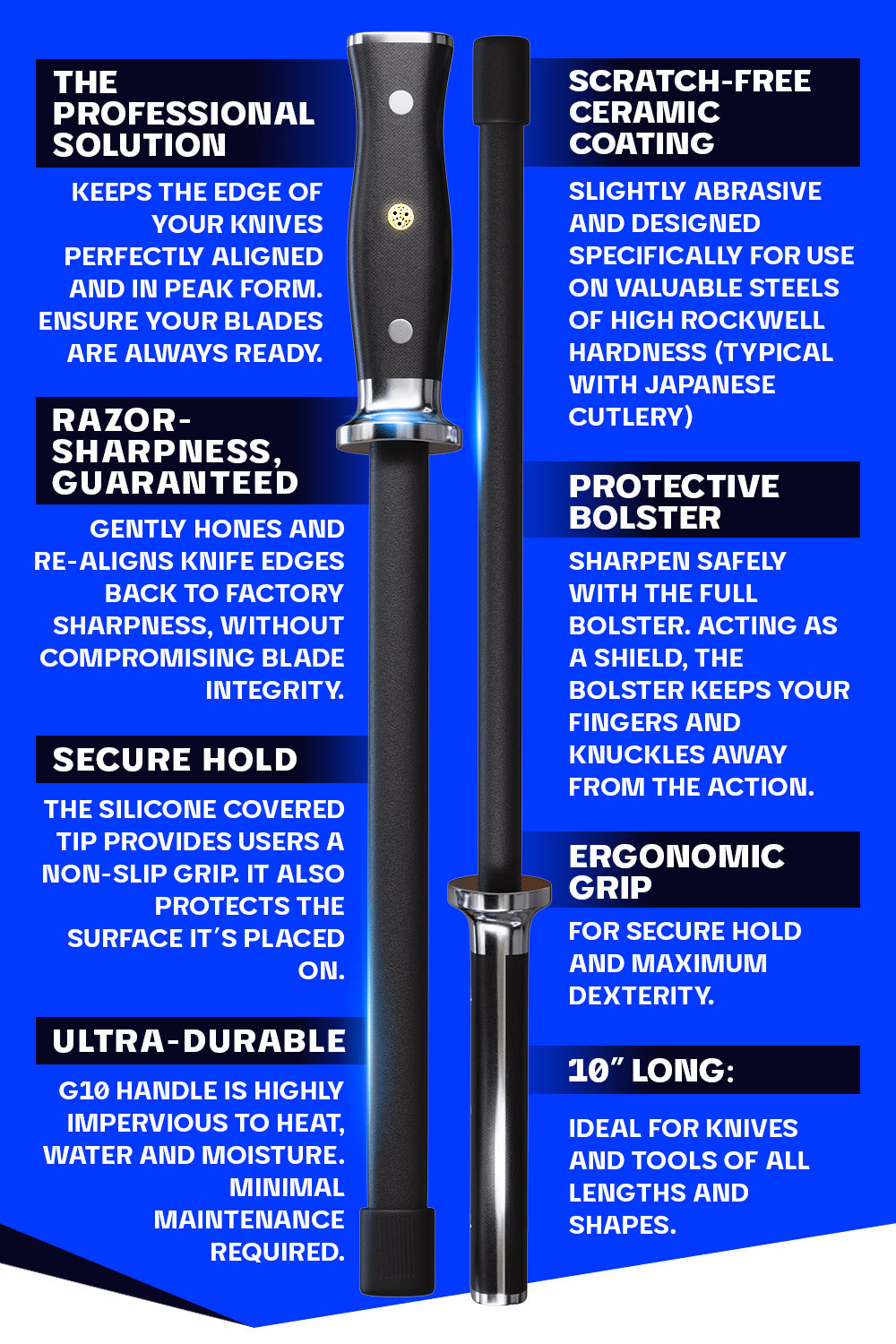 Dalstrong 10 inch honing rod with ceramic coating specification.