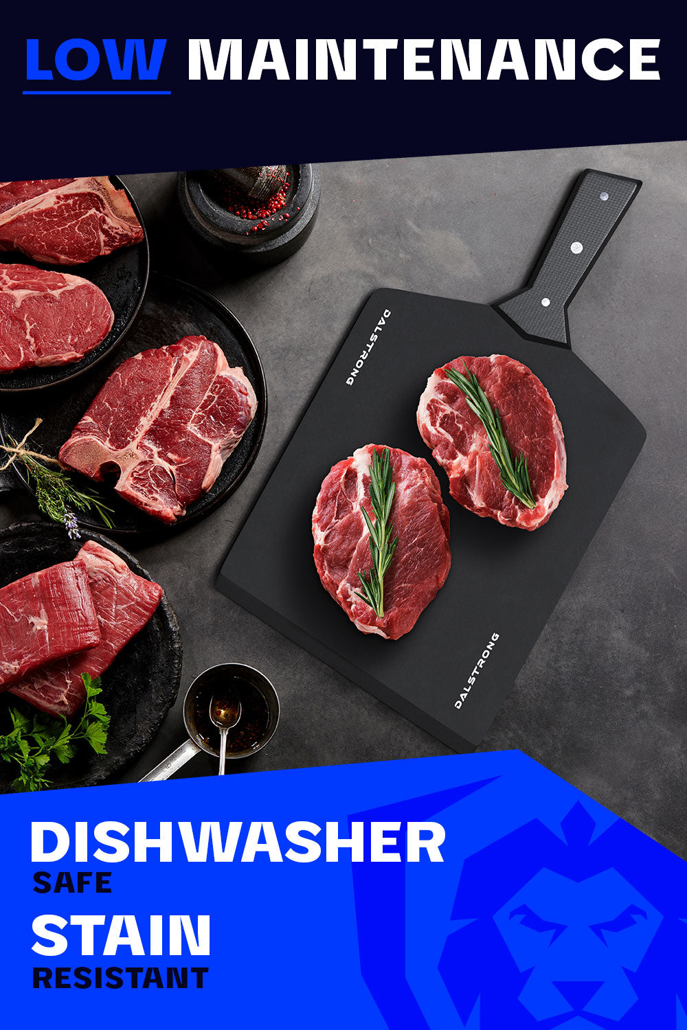 Dalstrong infinity series fibre cutting board featuring it's easy to clean board design.