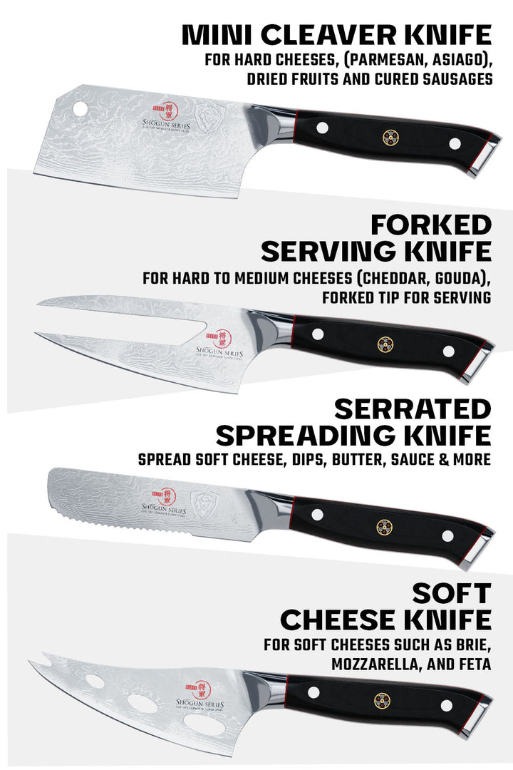 4-Piece Cheese Knife Set | Shogun Series ELITE | NSF Certified | Dalstrong ©