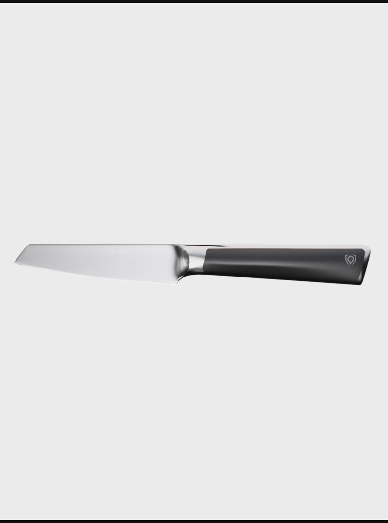 Dalstrong vanquish series 3.5 inch paring knife in all angles.
