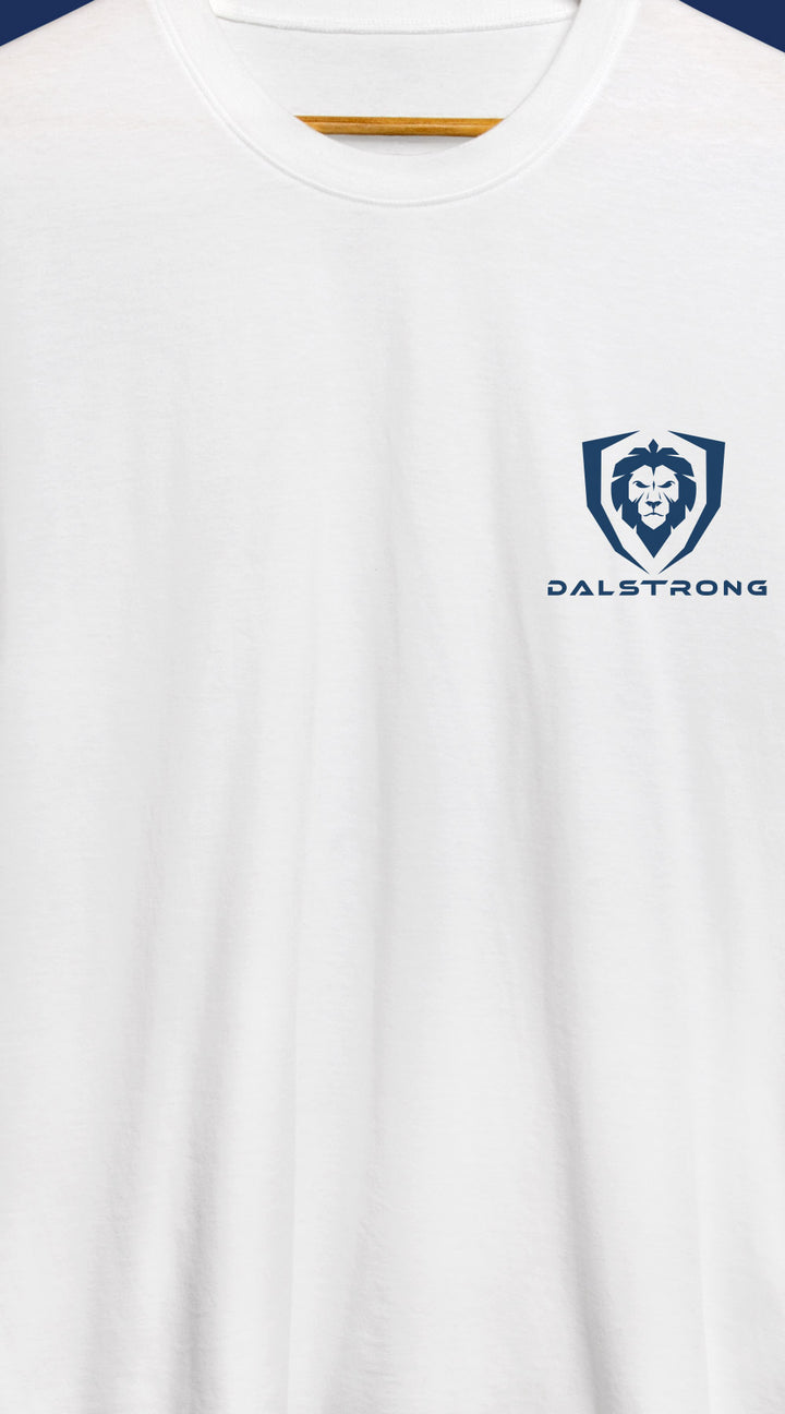 Dalstrong no limits basic logo tee white front view.