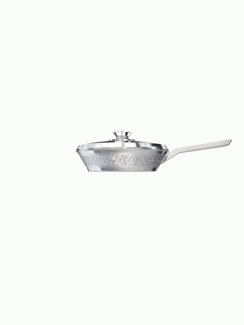 Dalstrong avalon series 10 inch frying pan hammered finish silver in all angles.