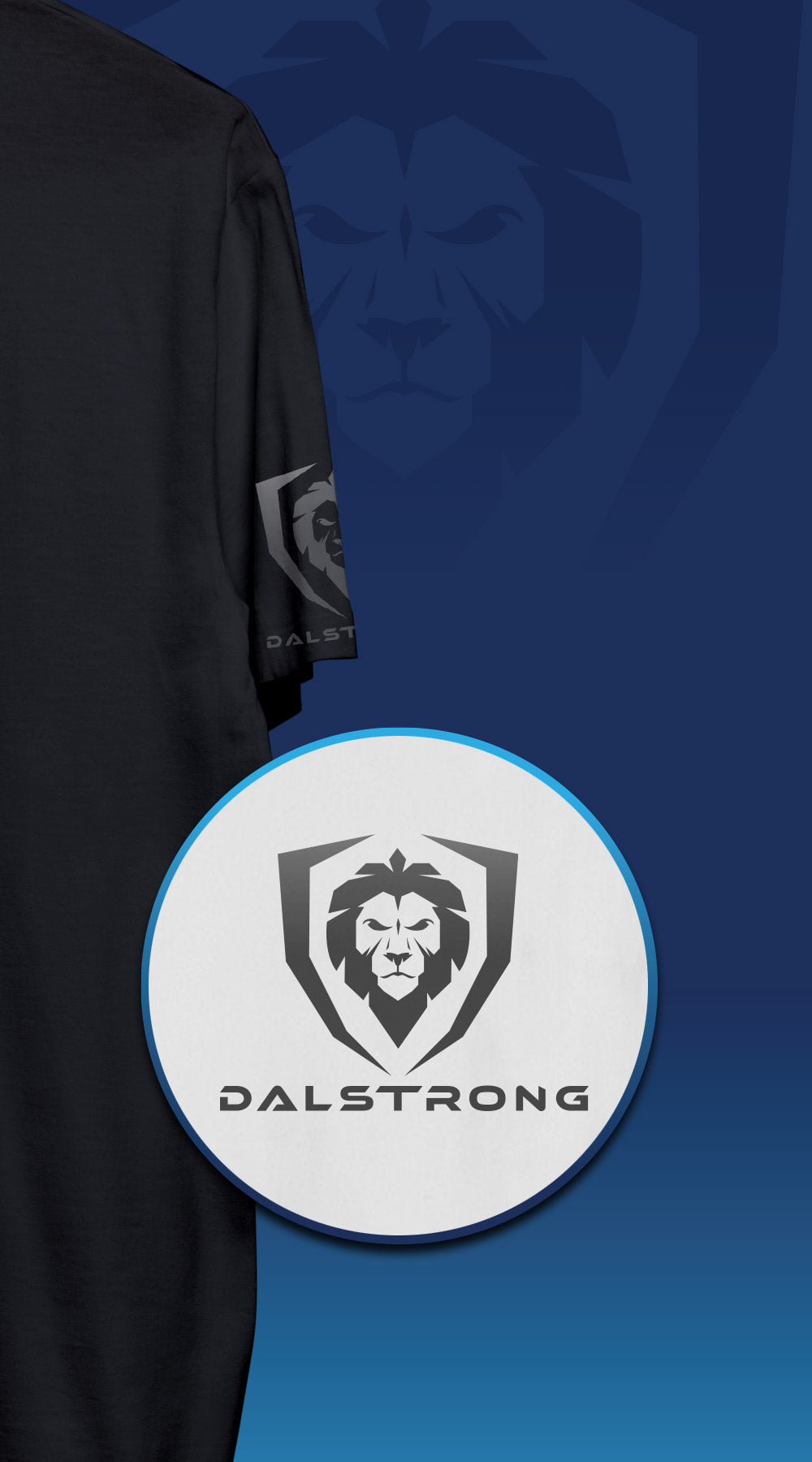 Dalstrong lionheart tee black with dalstrong name and logo.