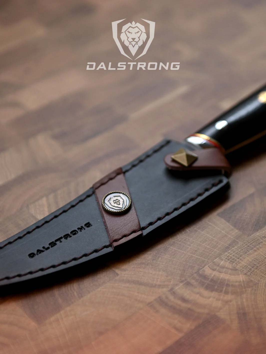 Dalstrong centurion series 6 inch curved boning knife inside it's sheath.