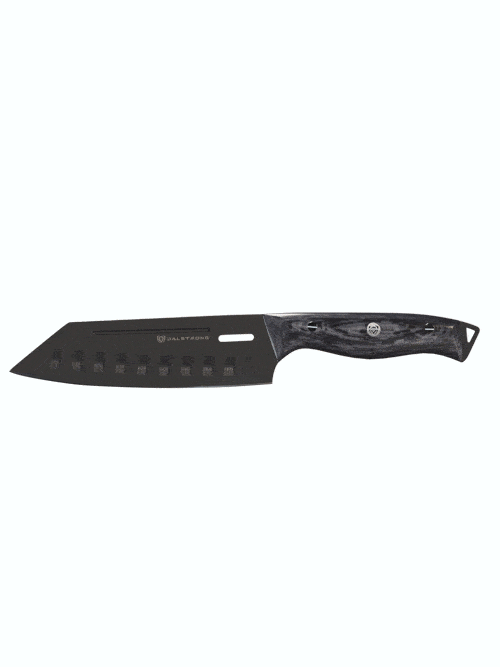 Dalstrong delta wolf series 7 inch santoku knife in all angles.