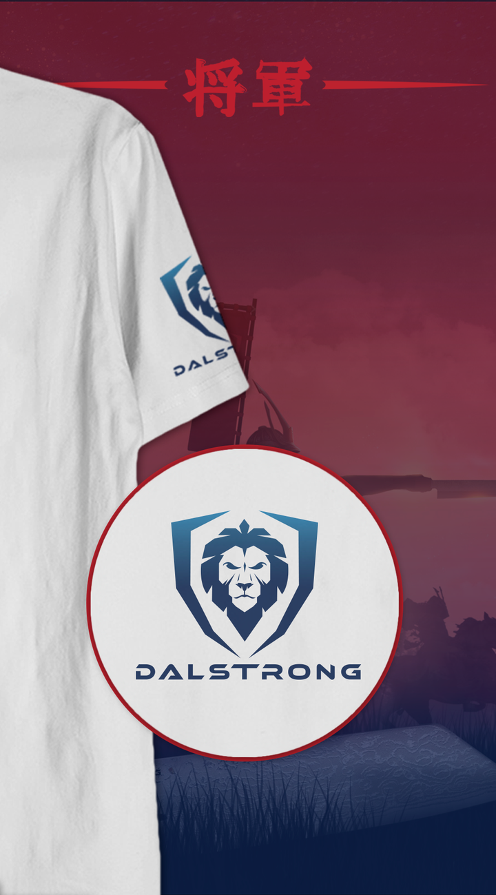 Dalstrong the shogun series war dance tee white with dalstrong name and logo.