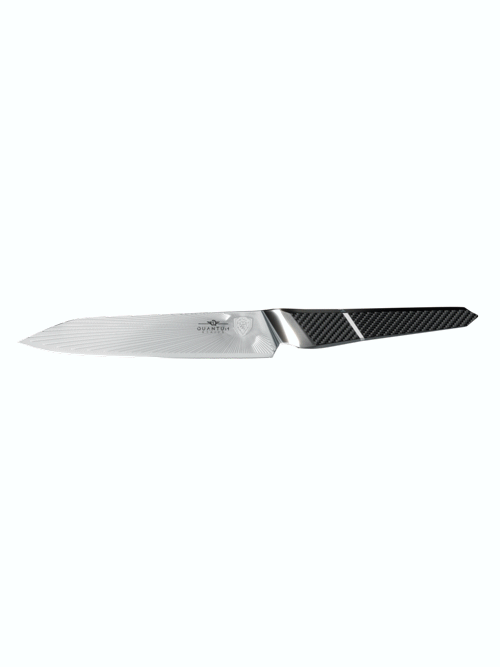 Dalstrong quantum 1 series 6 inch utility knife with dragon skin handle in all angles.