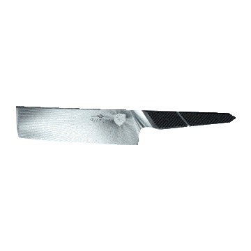 Dalstrong quantum 1 series 7 inch nakiri knife with dragon skin handle in all angles.