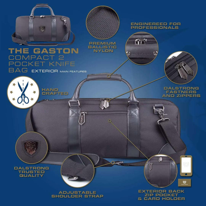 Dalstrong compact gaston 2 pocket knife bag featuring it's exterior main design.