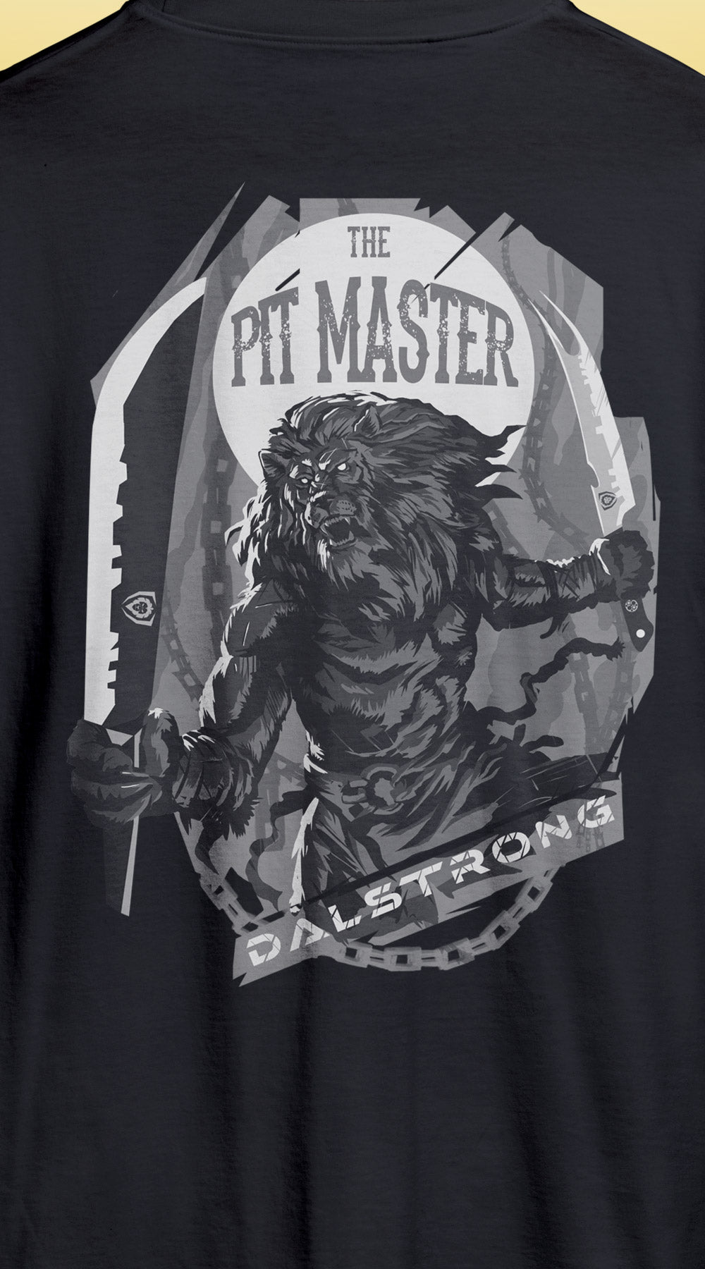 Dalstrong beast mode on tee black back design.