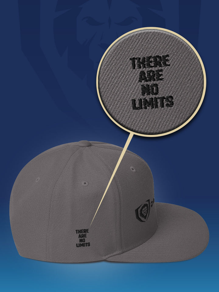 Dalsttrong apparel make it snappy snapback hat with a there are no limits engraved on the side.