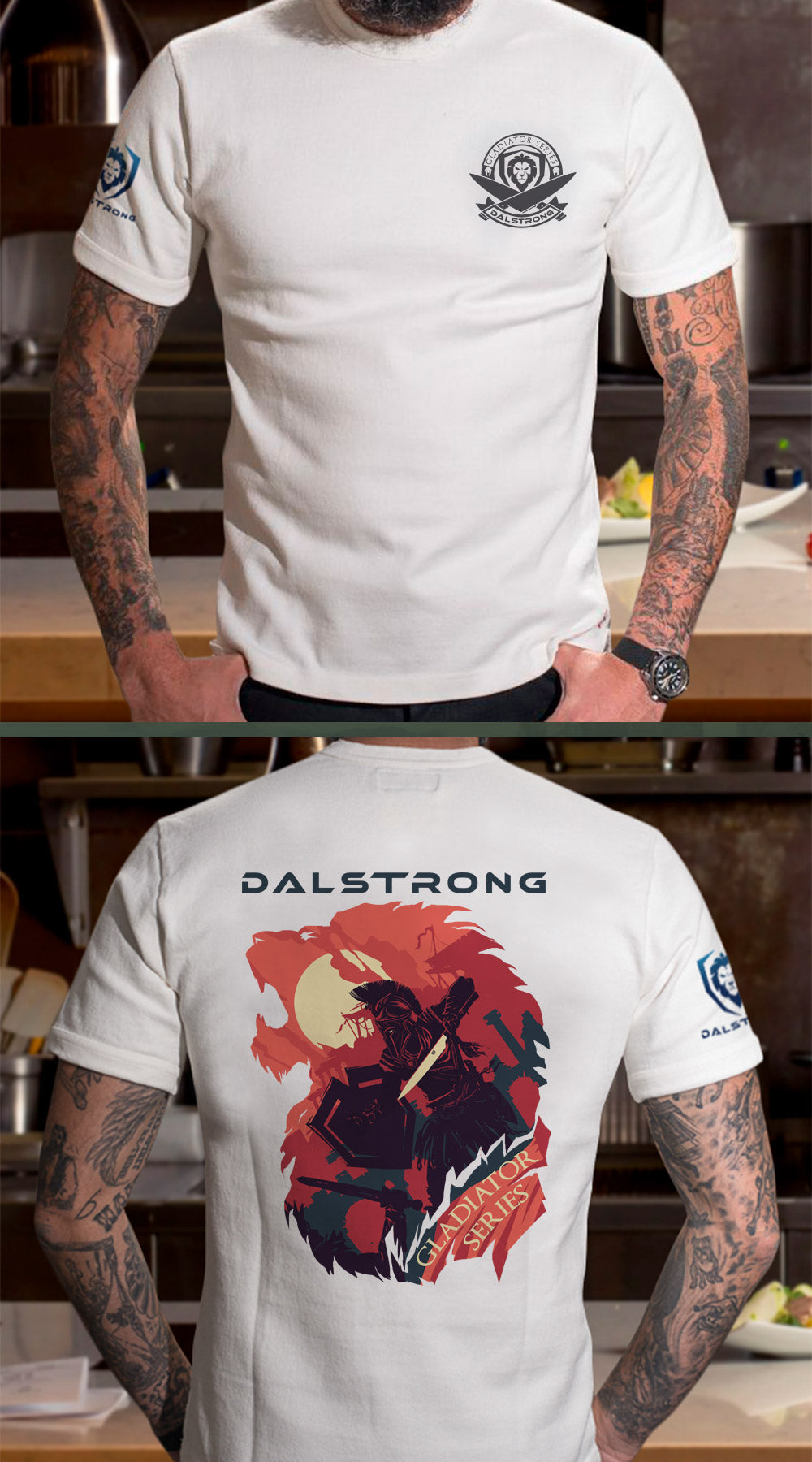 Dalstrong fight for glory tee white front and back preview.