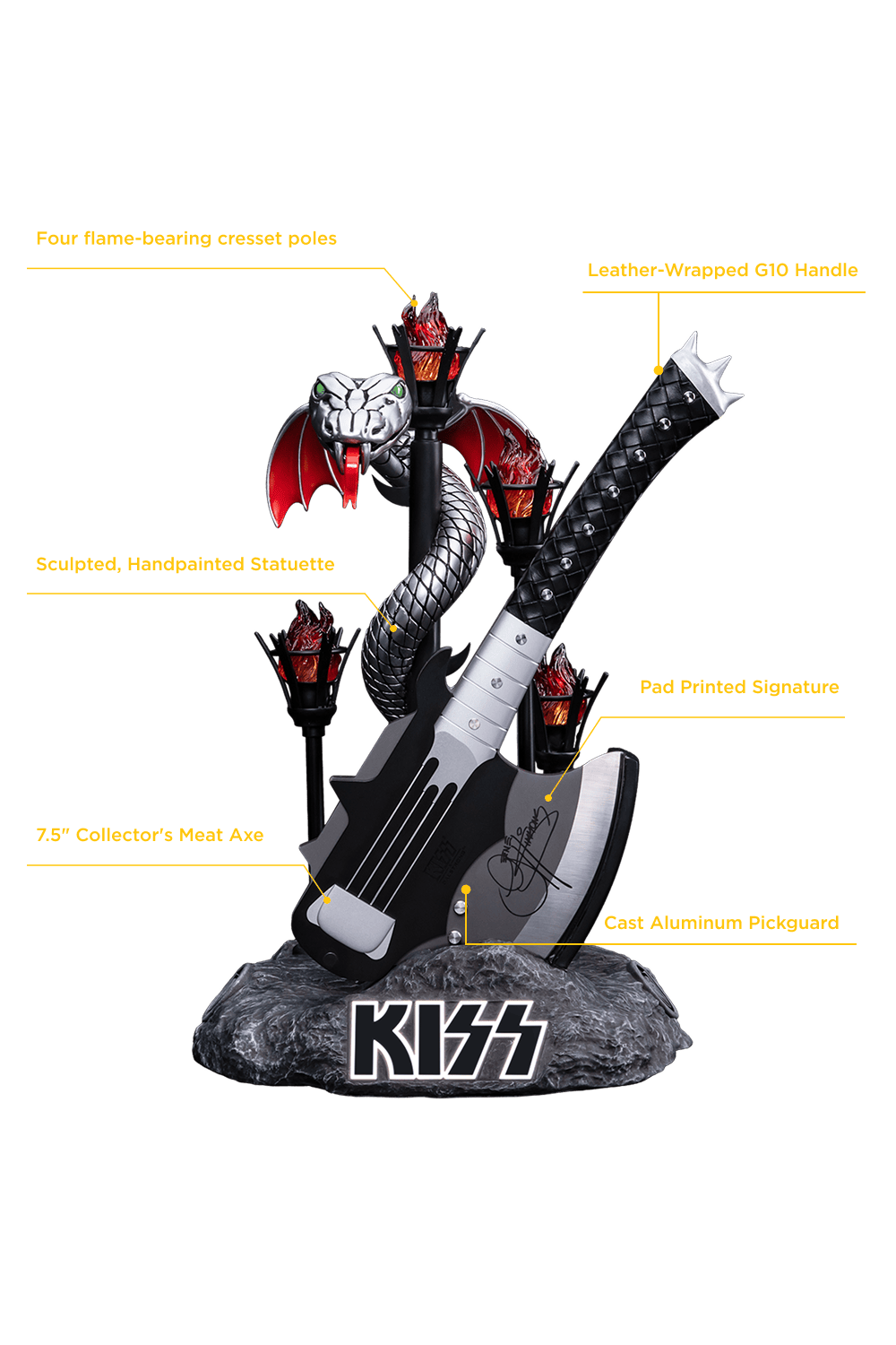 KISS™ x StudioForge™ | Gene Simmons' HELLFIRE DEMON AXE | 7.5” Collector’s Meat Axe & Display Stand