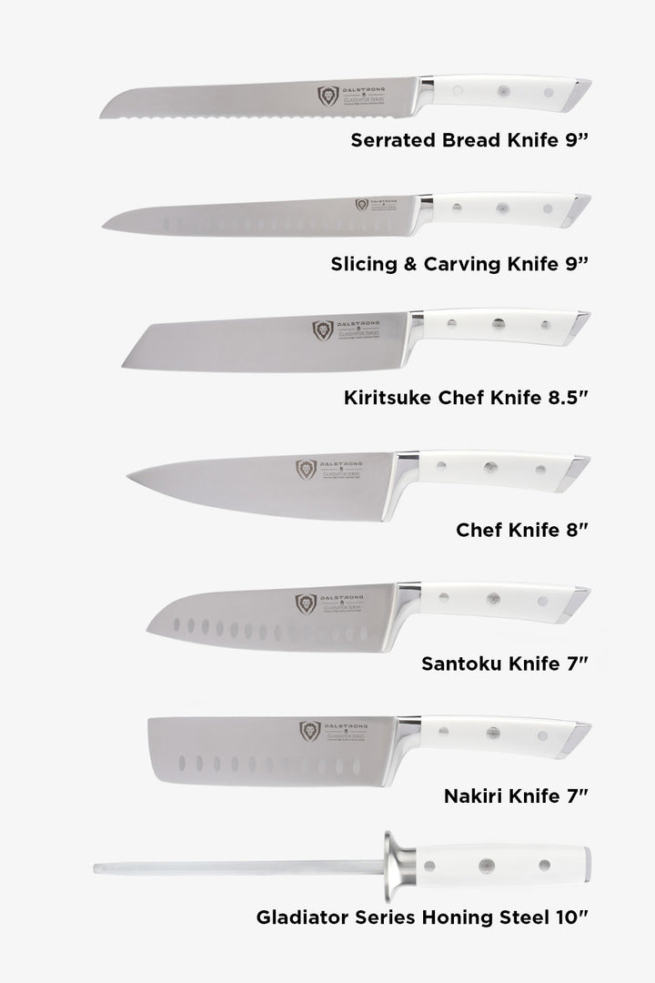 18-piece Colossal Knife Set with Block | White Handles | Gladiator Series | Knives NSF Certified | Dalstrong ©