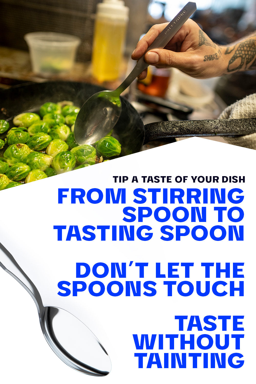 Dalstrong professional chef tasting and plating spoon featuring it's uses.