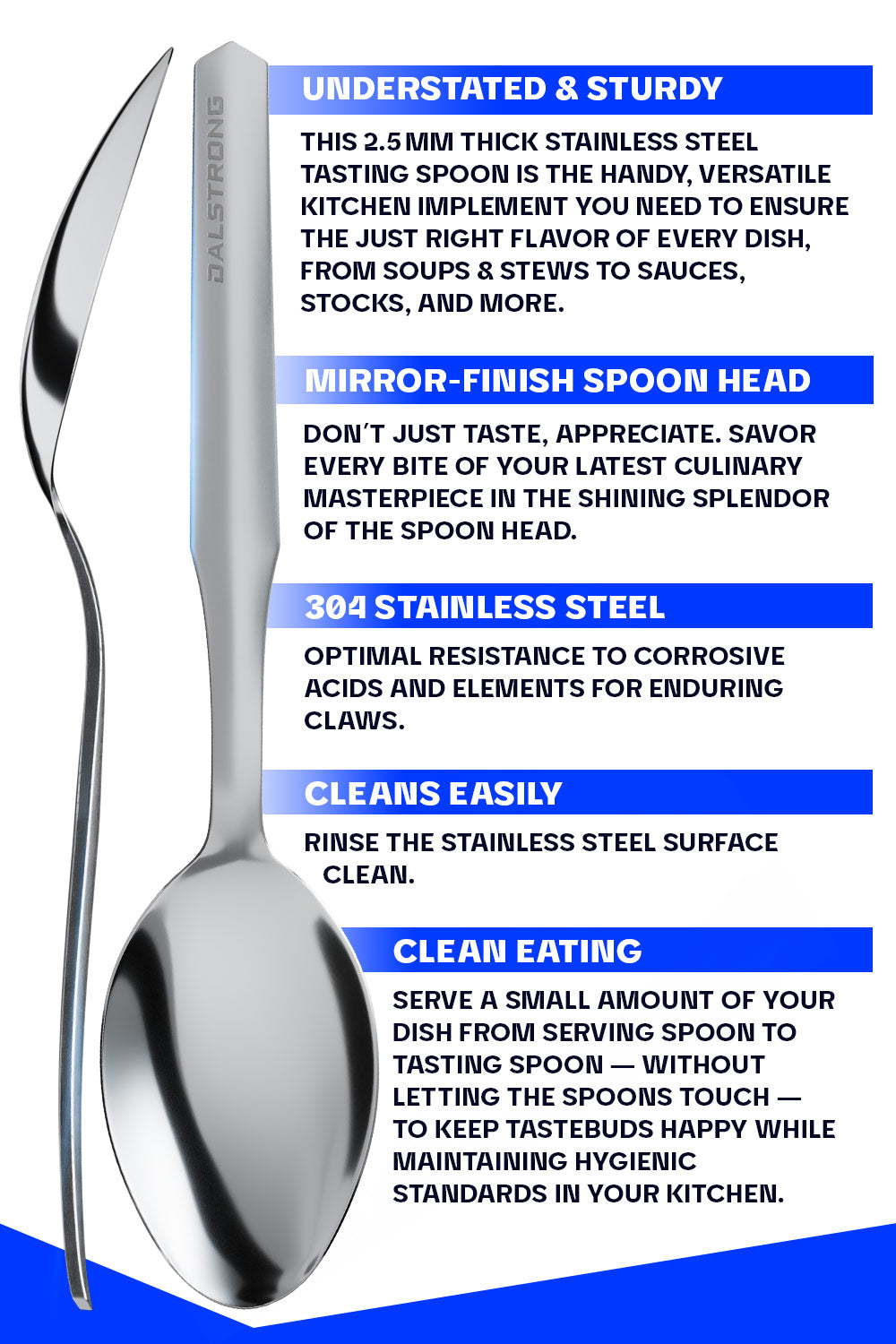 Dalstrong professional chef tasting and plating spoon specification.