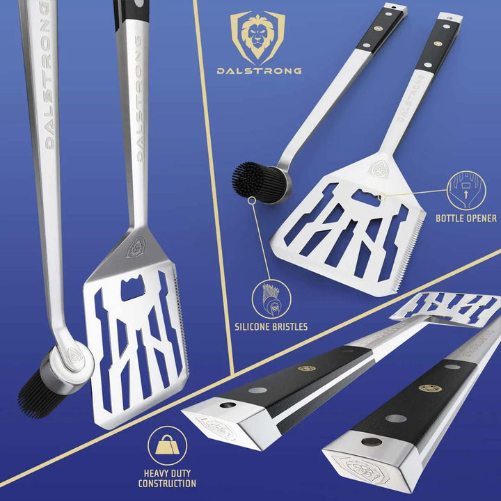 Tongs, Spatula, Fork, Silicone Brush | 4 Piece Premium Grill Kit | Dalstrong © 7