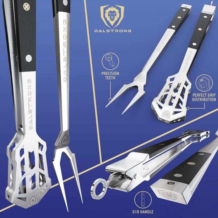 Tongs, Spatula, Fork, Silicone Brush | 4 Piece Premium Grill Kit | Dalstrong © 6