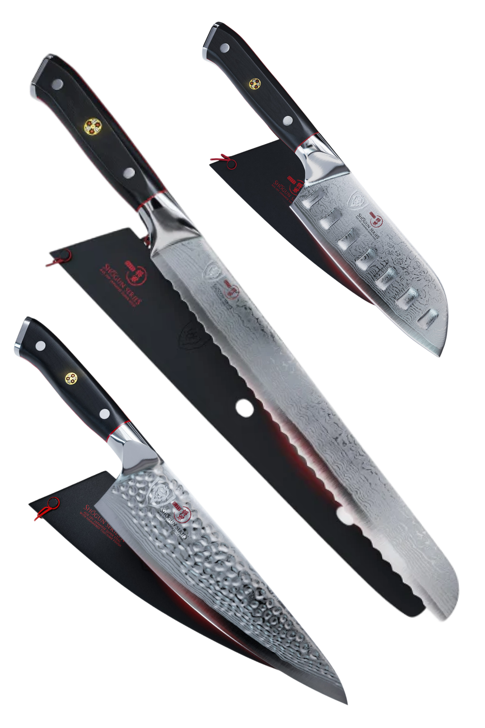 Shogun Core Kitchen Trio | 8" Chef's Knife + 7" Santoku + Serrated Bread Knife 1