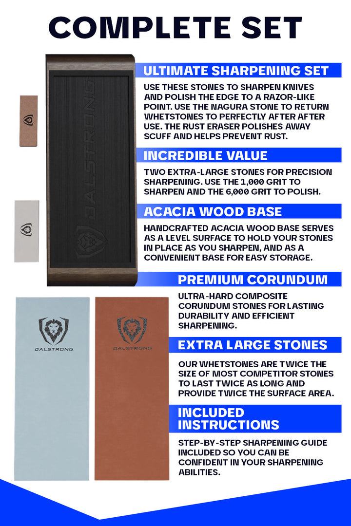#1000 / #6000 Grit with Nagura Stone & Rust Eraser | Premium Whetstone Kit | Dalstrong ©