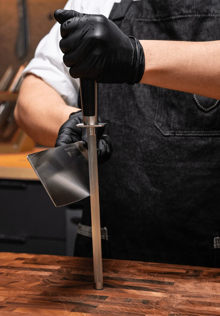 Honing a Vanquish knife in the kitchen