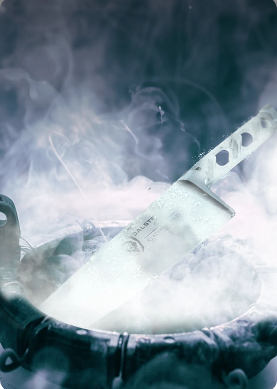 <p><strong>Sub-zero toughened.</strong><br/><br/>Then, it meets sub-zero temperatures to fortify the steel’s microstructure, increasing its corrosion and rust resistance, and radically boosting edge-retention.</p>