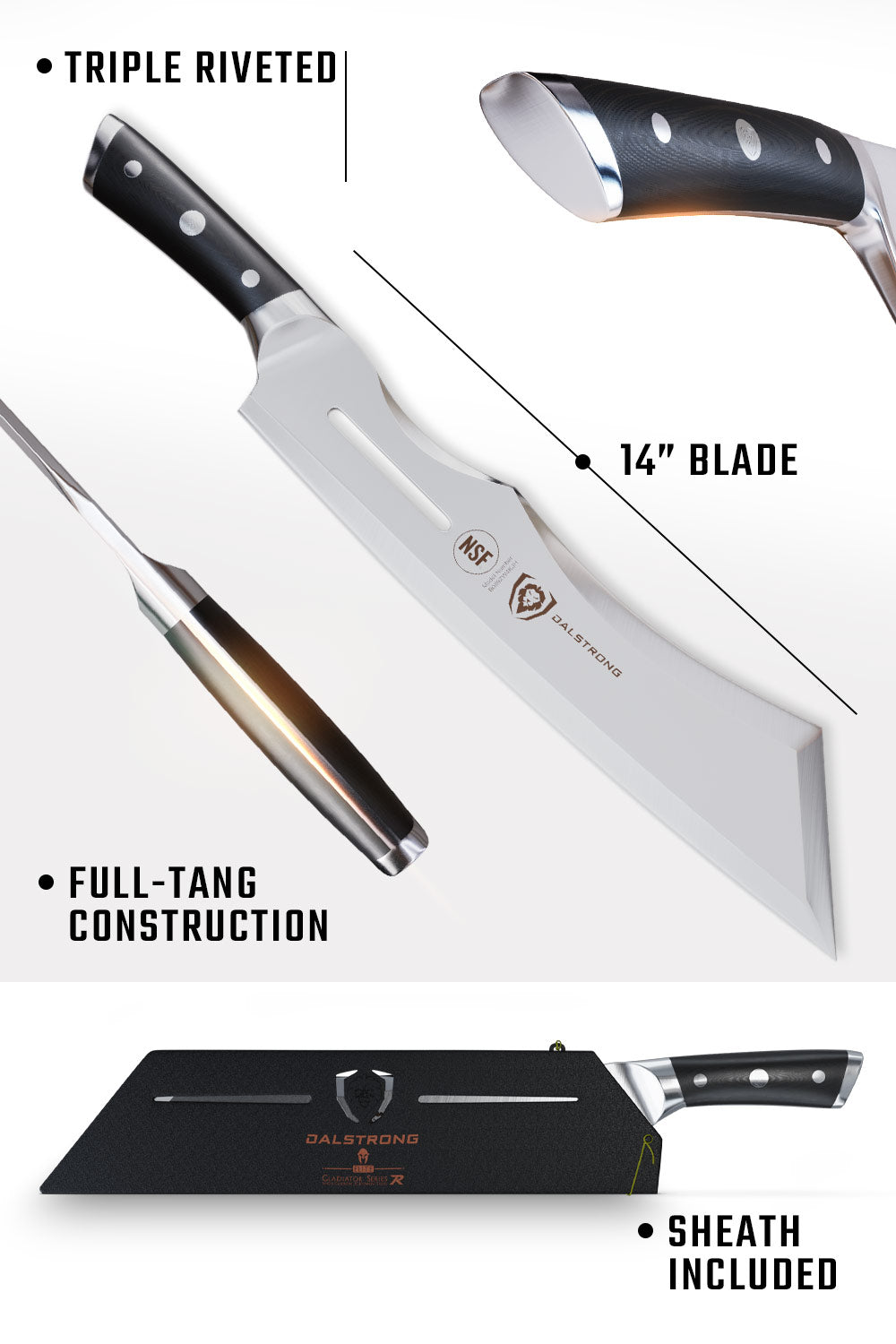 Annihilator Meat Cleaver with Stand 14" | Gladiator Series | Cleaver NSF Certified | Dalstrong ©