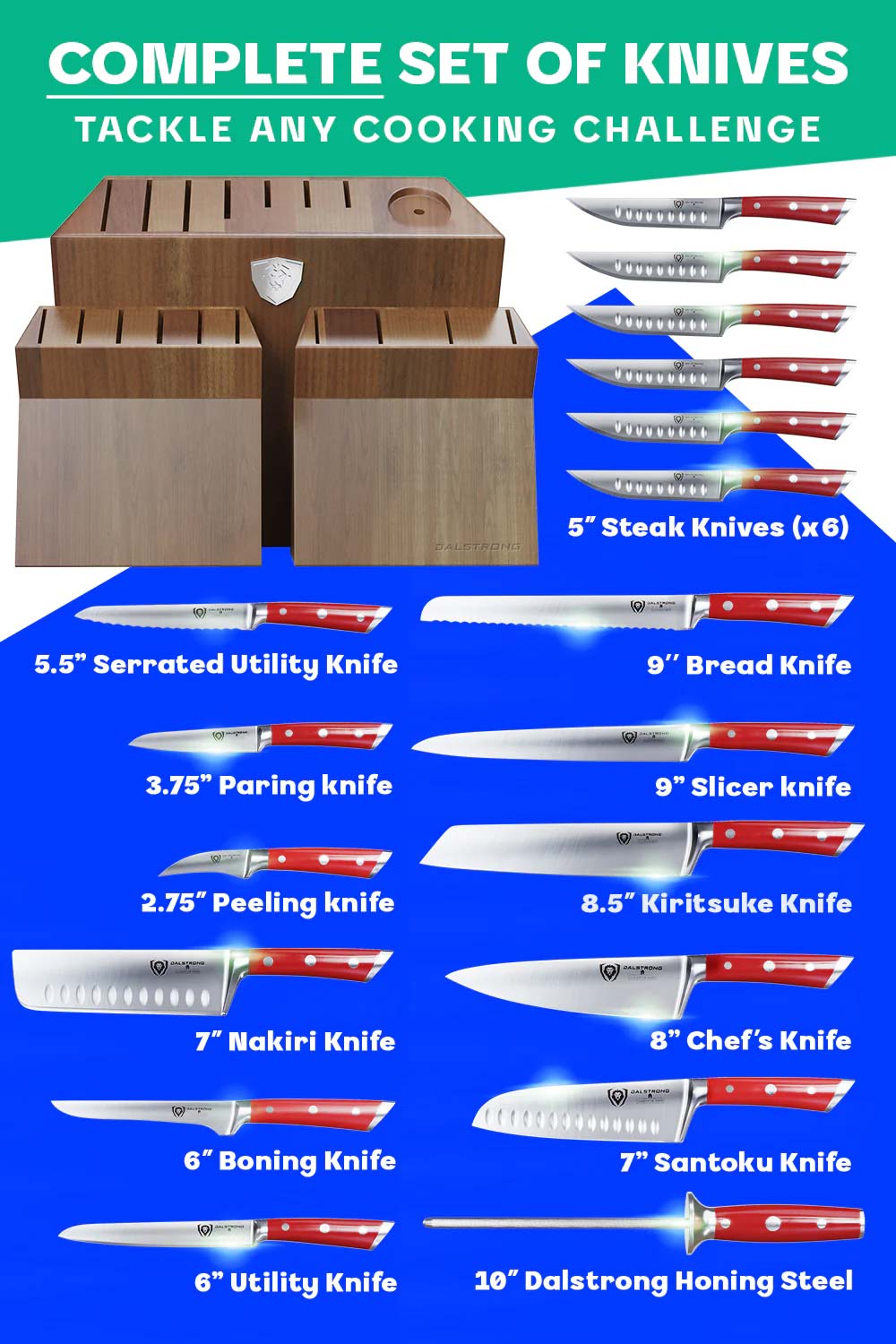 8-Piece Knife Block Set | Gladiator Series | Knives NSF Certified |  Dalstrong ©
