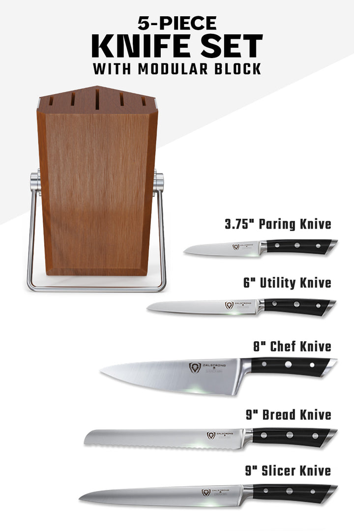 5-Piece Knife Set with Modular Block | Gladiator Series | Knives NSF Certified | Dalstrong ©