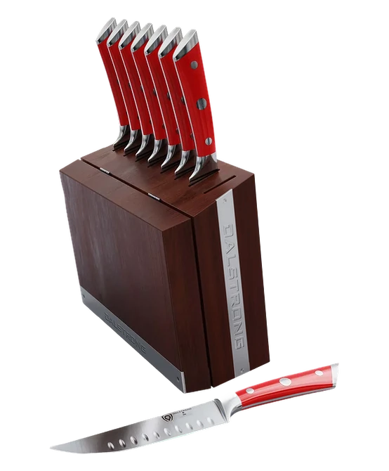Gladiator Series _ 8-Piece Steak Knife Set | Red ABS Handles with Storage Block | Gladiator Series | Knives NSF Certified | Dalstrong © _ 1