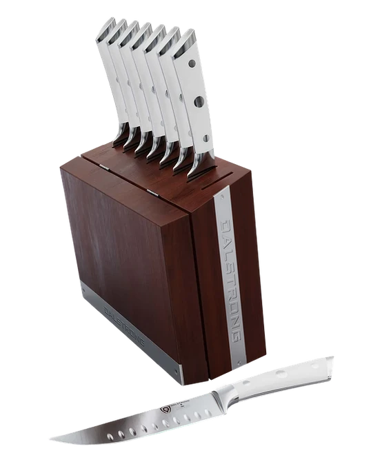 Gladiator Series _ 8-Piece Steak Knife Set | White ABS Handles with Storage Block | Gladiator Series | Knives NSF Certified | Dalstrong © _ 1
