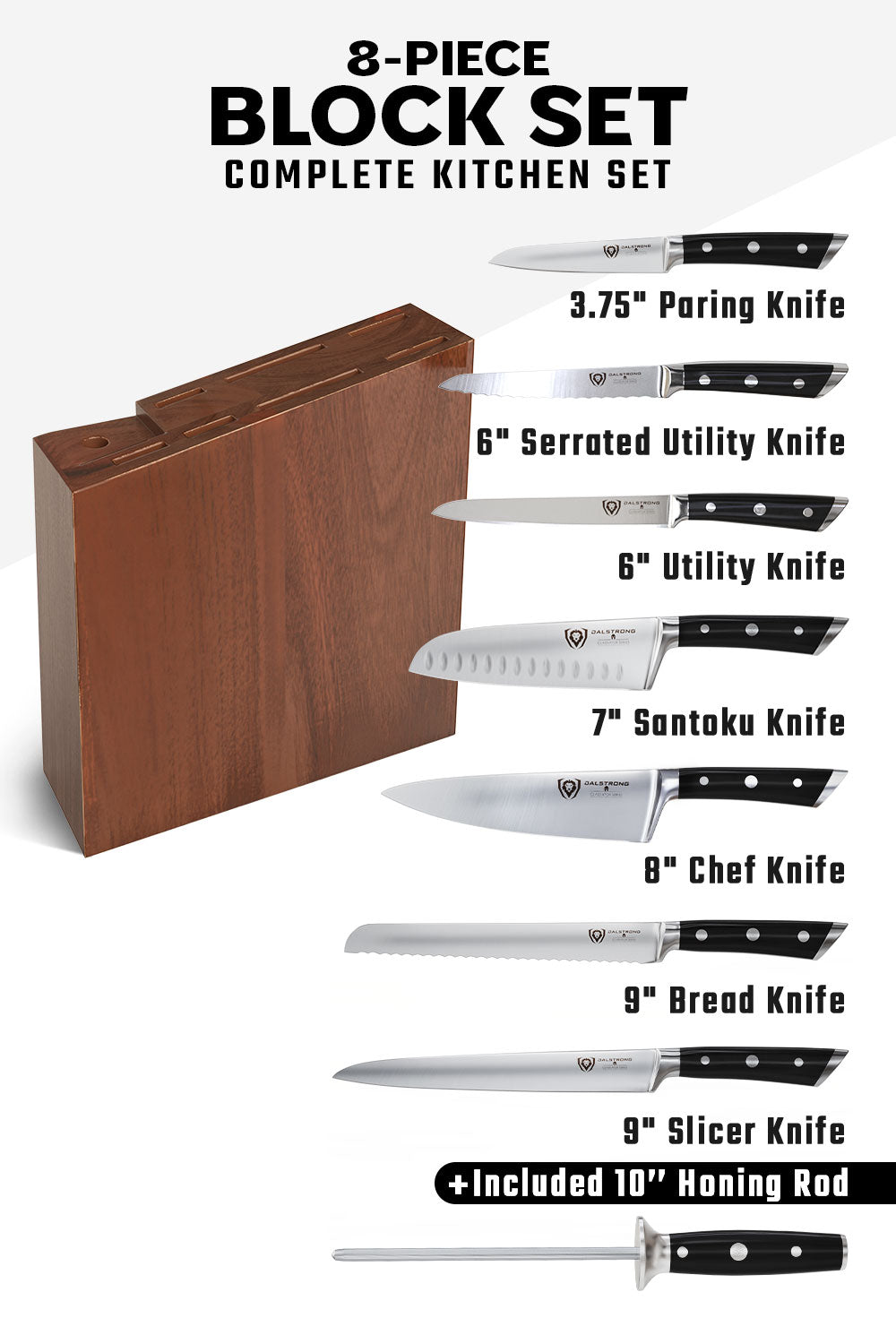 8-Piece Knife Block Set | Gladiator Series | Knives NSF Certified | Dalstrong ©