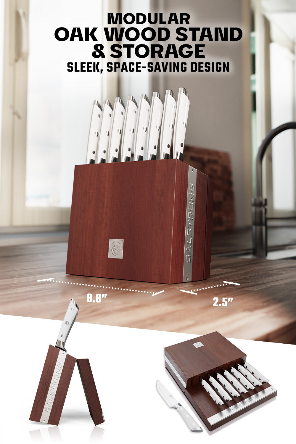 8-Piece Steak Knife Set | White ABS Handles with Storage Block | Gladiator Series | Knives NSF Certified | Dalstrong ©