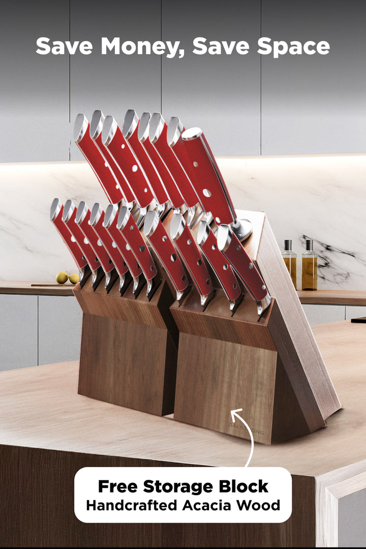 18-piece Colossal Knife Set with Block | Red Handles | Gladiator Series | Knives NSF Certified | Dalstrong ©