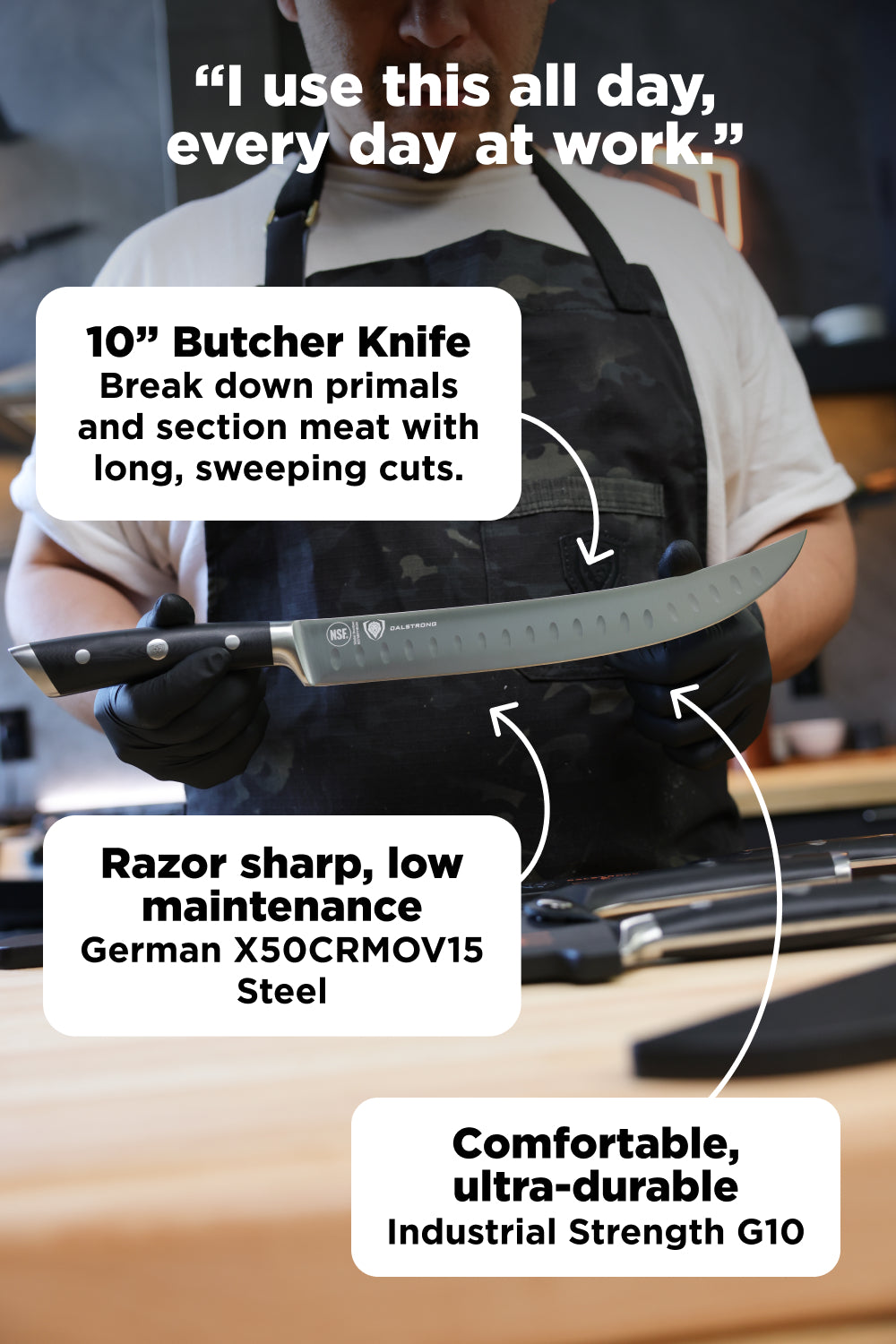 4 Piece Knife Set | Slicing, Boning, Butcher & Venator Knife | Gladiator Series Elite | NSF Certified | Dalstrong ©