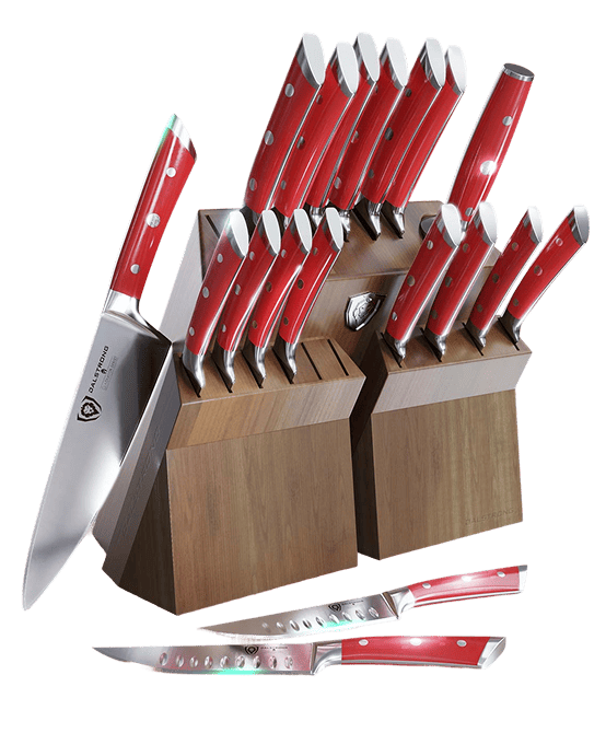 18-piece Colossal Knife Set with Block | Red Handles | Gladiator Series | Knives NSF Certified | Dalstrong ©