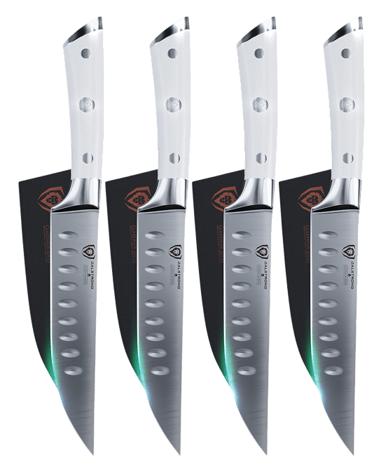 4-Piece Straight-Edge Steak Knife Set | Glacial White ABS Handles | Gladiator Series | NSF Certified | Dalstrong ©