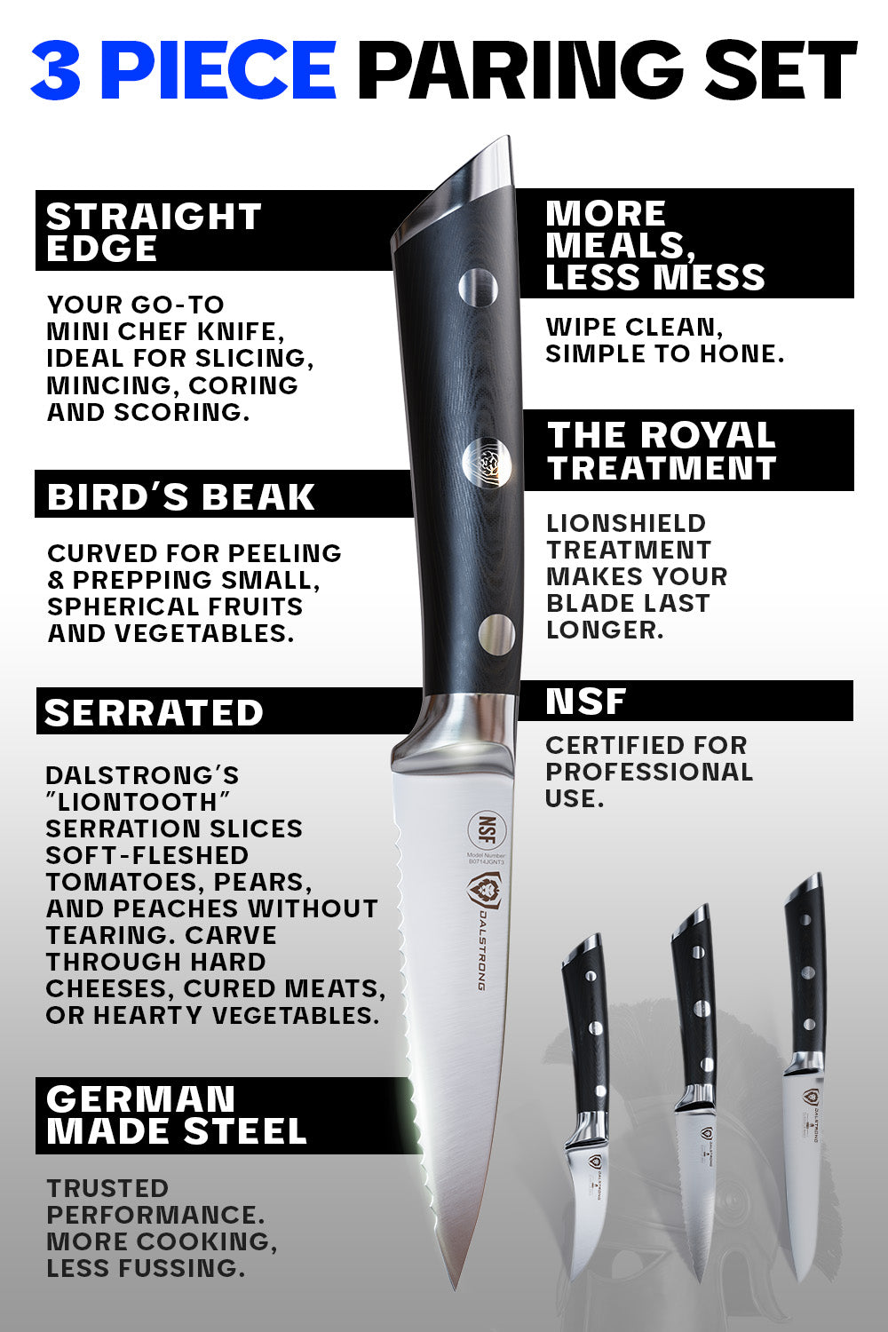 3-Piece Paring Knife Set | Gladiator Series | NSF Certified | Dalstrong © - 7