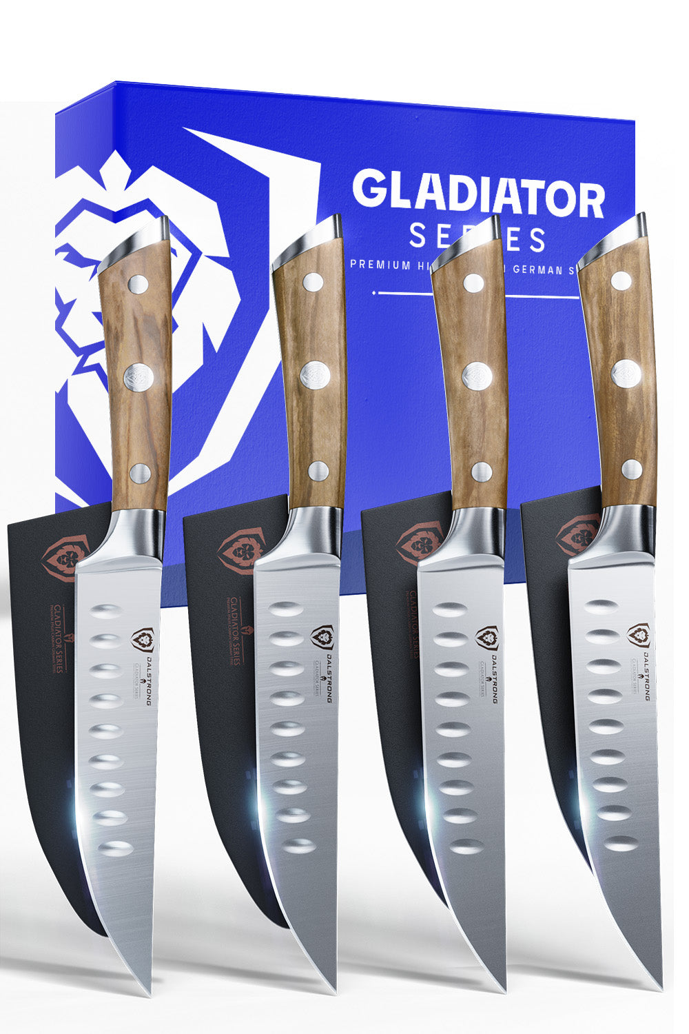 4-Piece Steak Knife Set 5" | Olive Wood Handle | Gladiator Series | Dalstrong ©