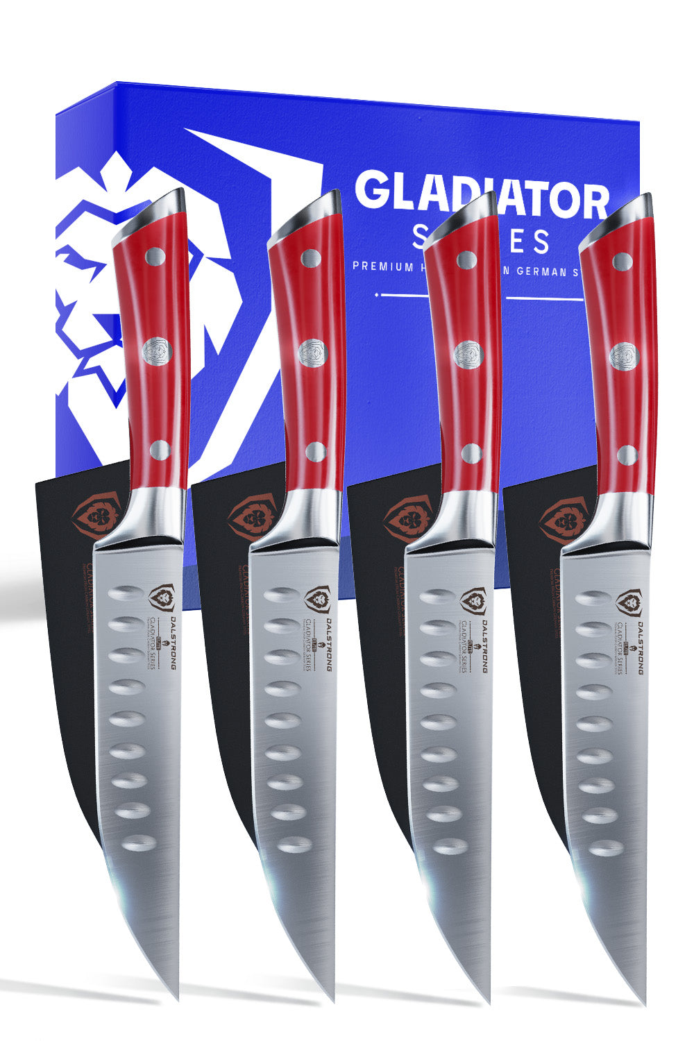 4-Piece Straight-Edge Steak Knife Set | Red ABS Handles | Gladiator Series | NSF Certified | Dalstrong ©