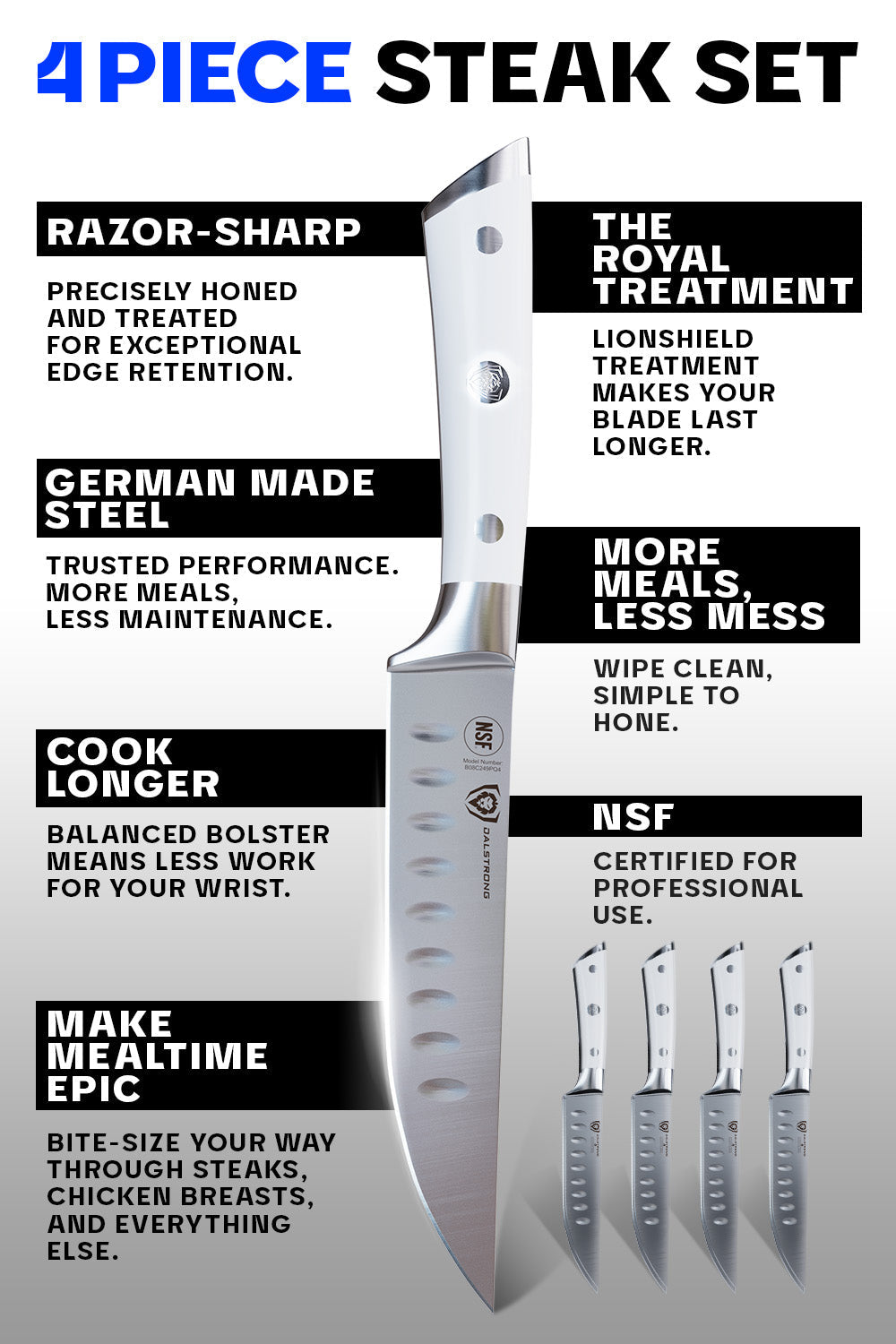 Gladiator Series 4-Piece Straight Edge Steak Knife Set - Thumbnail 3