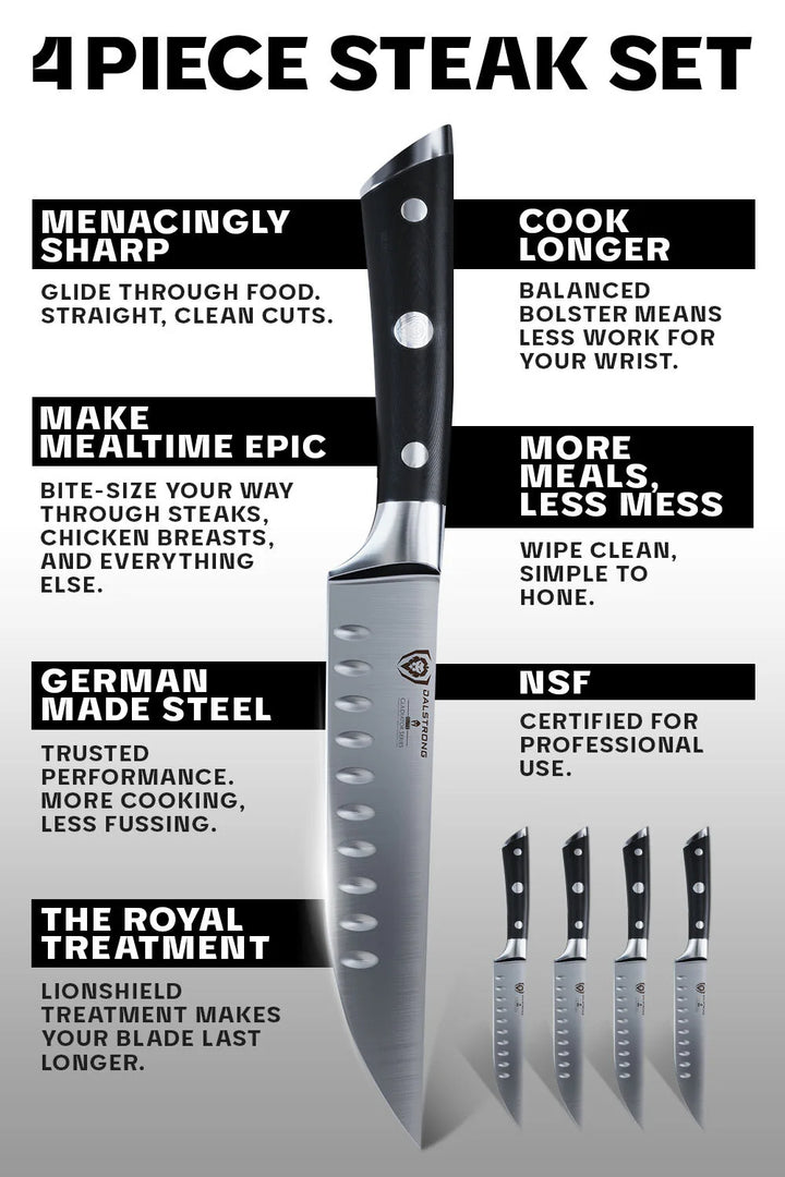 4-Piece Straight-Edge Steak Knife Set | Gladiator Series | NSF Certified | Dalstrong © 4