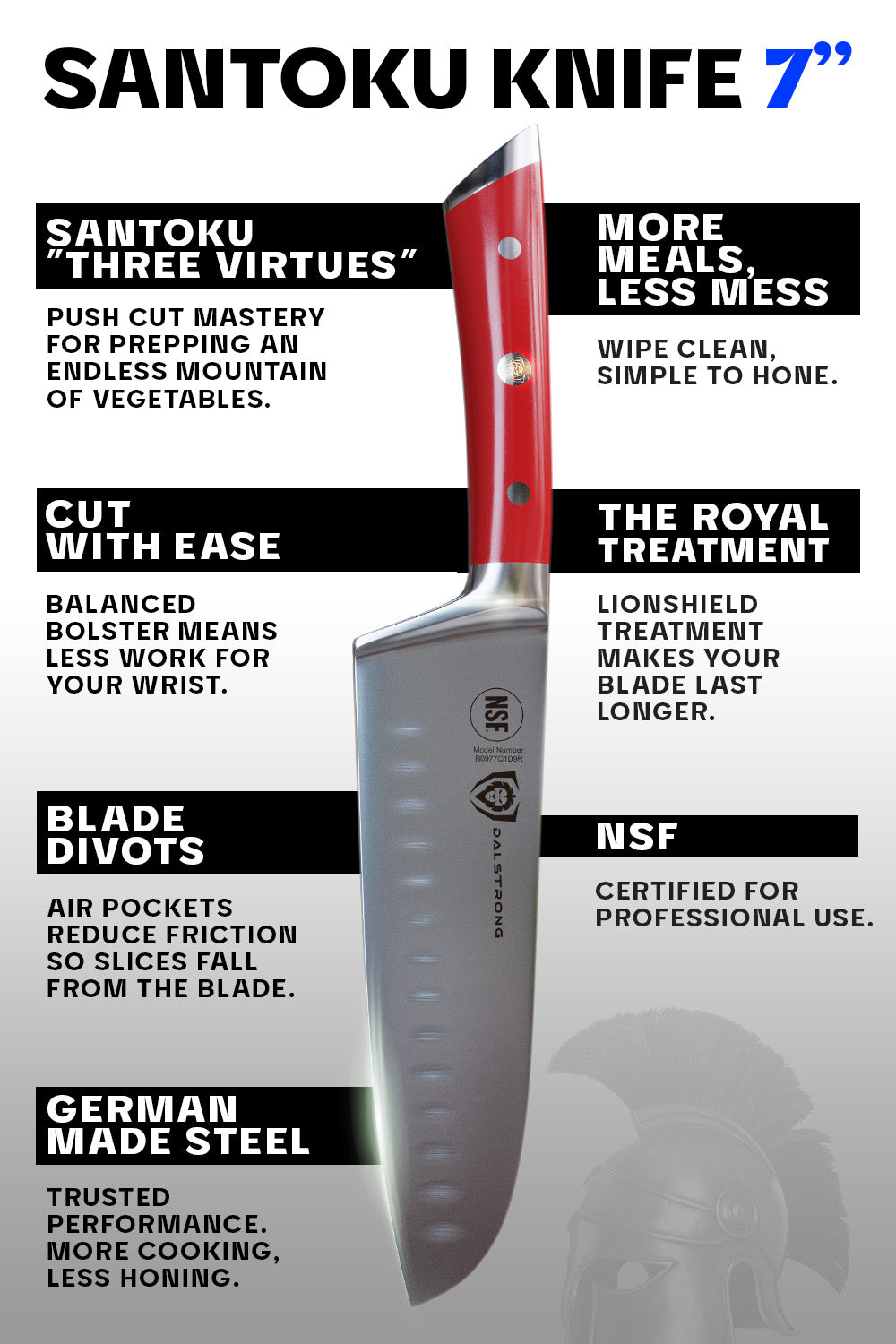 Santoku Knife 7" | Crimson Red ABS Handle | Gladiator Series | NSF Certified | Dalstrong ©