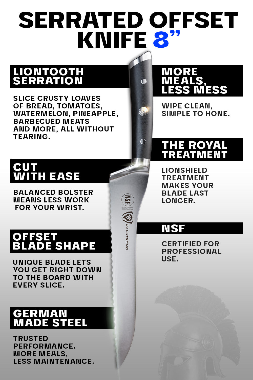Serrated Offset Bread & Deli Knife 8" | Gladiator Series | NSF Certified | Dalstrong © - 5