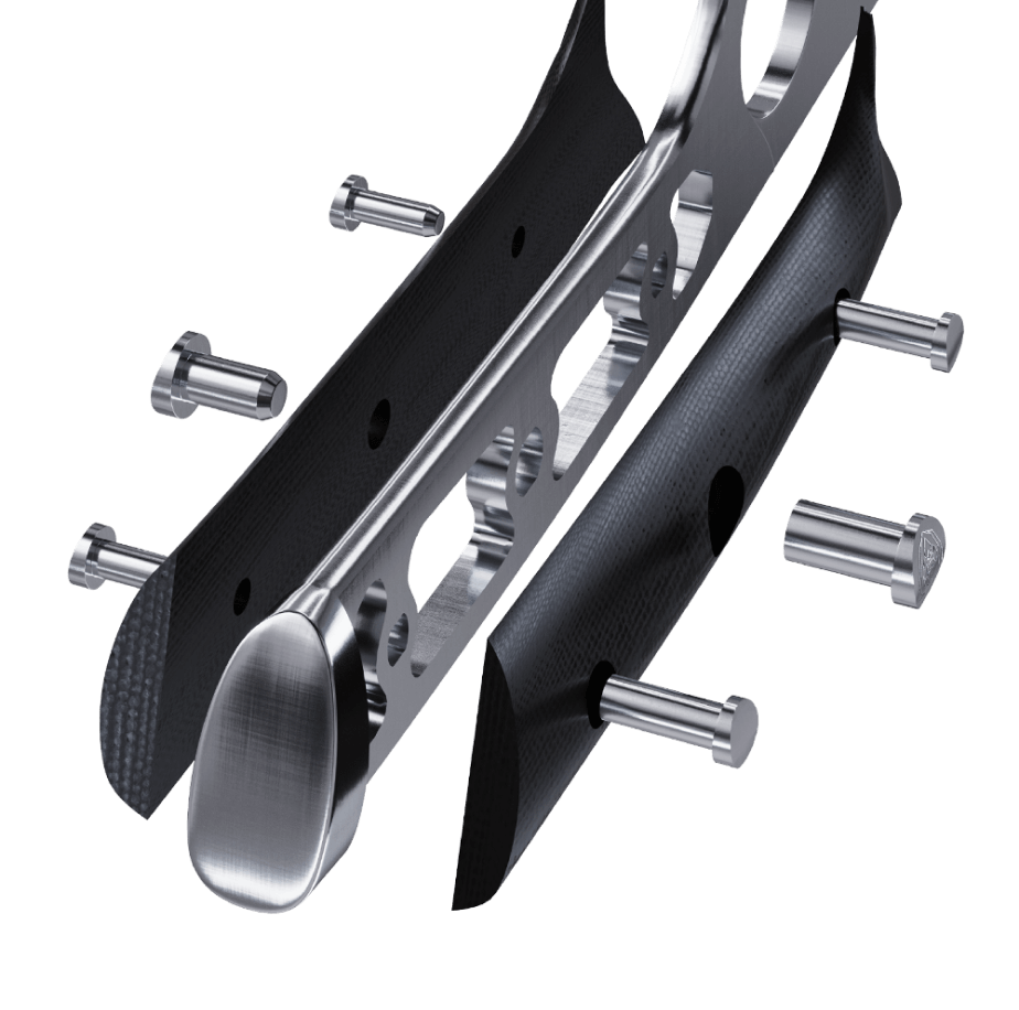 <h6>Locked in for life</h6><p>Triple rivets keep the full tang steel,a single piece from blade tip to end cap, where it belongs for the long haul.</p>