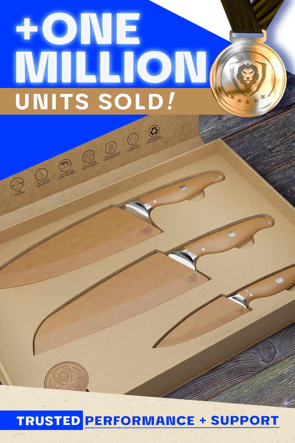 3-Piece Knife Set | Chef - Santoku - Paring | Sustainable and Earth-friendly Material | Gaia Series | Dalstrong © 9