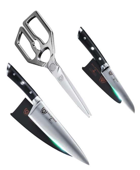 Home Chef Staters Bundle | Gladiator Series | 8" Chef's Knife + 3.5" Paring Knife + Dalstrong Professional Kitchen Scissors
